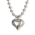 Colgante de corazón pulido en una cadena de bolas redondas de acero inoxidable puro - Plateado