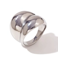 Bague bombée en acier inoxydable argenté avec rainure centrale au fini poli miroir - US 6 / Bague Large Entrelacée Double Couche Lisse / Acier