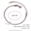316L stainless steel 3.1mm silver herringbone snake chain anklet with lobster clasp - 3mm Wide Blade Chain Bracelet - Steel Color / 15cm+5cm