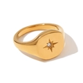 Bague chevalière étoile du nord en acier inoxydable plaqué or 18K avec petit zircon - US 6 / Square Polaris Signet / Or