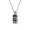 Silver-finish tarot necklace featuring Temperance card pendant with blue rhinestones - Steel-Temperance