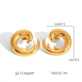 Boucles d'oreilles créoles dorées en acier inoxydable au design minimaliste ondulé - Style Volute (HC-E10347)