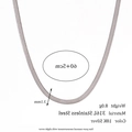 Flat snake bone chain necklace in silver 316L stainless steel finish for women - 3mm Wide Blade Chain Necklace - Steel Color / 40cm+5cm