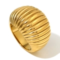 Eleganter 18K vergoldeter 316L Edelstahlring im klobigen Dome-Design mit Rippenstruktur - US 6 / Gerippter Kuppelstil (Gold)
