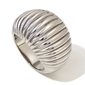 Polierter silberner Domring aus 316L Edelstahl mit vertikaler gewellter Textur - US 6 / Gerippter Kuppelstil (Silber)
