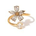 Verstellbarer Ring aus S925 Silber mit 18K Vergoldung und funkelnder Zirkonia-Blume - Größe 7 / Zirkonia-Blumen-Offener Stil / Gold