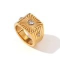 Vintage-Ring aus 18K vergoldetem Edelstahl mit Herz-Zirkonia und Sonnenstrahl-Muster - US 6 / Gold/Weiß