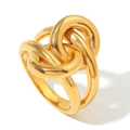 Minimalist double-layer knotted ring with 18K gold plating and polished finish - US 6 / Gold