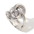 Polished silver stainless steel knot ring with interlocking layered double ring design - US 6 / Steel