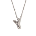 Zilverkleurige ketting met vloeibaar metalen ballonletter Y hanger aan een bolletjesketting - Letter Y / Staalkleur