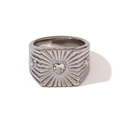 Vintage Silberring mit herzförmigem Zirkon und strahlenförmiger Textur für Damen - US 6 / Silber/Weiß