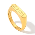 Edelstahl Siegelring mit 18K Vergoldung und YOU CAN Gravur auf polierter ovaler Fläche - Größe 7 / Englischer Gravurstil (YLR5100) / Gold