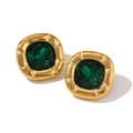 Vintage 18K gold plated square stud earrings with emerald green zircon gemstone - Stud Earrings / Gold-Green Rhinestone