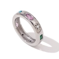 Polished silver stainless steel ring featuring colorful zircon drop and rectangle stones - US 6 / Rectangular Teardrop Geometric Zirconia Style / Steel