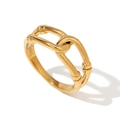 18K gold plated stainless steel ring with bamboo texture and double cross band design - US 6 / Double Layer Hollow Linked Wrap Style / Gold