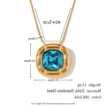 18K gold plated stainless steel snake chain with square blue crystal flower pendant - Necklace / Gold - Blue Rhinestone