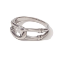 Fashion silver double-layered wrap ring with interlocking link design and metallic finish - US 6 / Double Layer Hollow Linked Wrap Style / Steel
