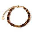 Armband mit Tigerauge-Steinen und 18K vergoldeten Discs sowie Karabinerverschluss - Gold-Tigerauge
