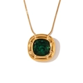Retro 18K gold plated snake chain necklace with square green emerald zircon pendant - Necklace / Gold-Green Rhinestone