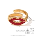 18K gold plated stainless steel open ring with a red enamel lip design for women - Enamel Lip Open Style / Gold