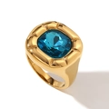 Chunky signet ring in 18K gold plated finish featuring a square blue zircon gemstone - US 6 / Ring / Gold - Blue Rhinestone