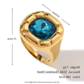 Mens 18K gold plated stainless steel signet ring with large blue square zircon stone - US 7 / Ring / Gold - Blue Rhinestone