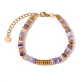 Armband mit lila Natursteinen und 18K vergoldeten Metallscheiben und Karabinerverschluss - Gold-Violetter Jade