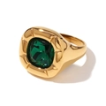 Vintage 18K gold plated ring featuring a square emerald green gemstone in a signet style - US 6 / Ring / Gold-Green Rhinestone