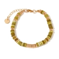 18K vergoldetes Edelstahlarmband mit olivgrünen Natursteinperlen und Anhänger - Gold-Smaragdgrüner Jade