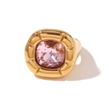 Chunky 18K gold plated ring with cushion cut pink crystal and radial grooved texture - US 6 / Ring / Gold-Pink Rhinestone