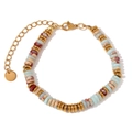 18K vergoldetes Perlenarmband mit hellblauen und beige-farbenen Natursteinakzenten - Gold-Kirschblütenachat