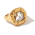 Retro style 18K gold plated wide square ring with faceted clear sparkling zircon - US 6 / Ring / Gold-White Rhinestone