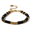 Perlenarmband mit 18K vergoldeten Kreisen und schwarzen Scheiben mit Karabinerverschluss - Gold-Schwarzer Achat