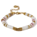 Handgefertigtes 18K vergoldetes Edelstahlarmband mit rosa und weißen Perlscheiben - Gold-Rosa-Weißer Jade