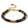Verstellbares 18K vergoldetes Perlenarmband mit grünen und roten Steinscheiben im Retro-Stil - Gold-Graugrüner Stein