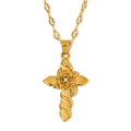 18K gold plated necklace featuring a cross pendant with a rose and white crystal inlay - Gold