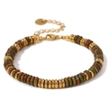 Verstellbares 18K vergoldetes Perlenarmband mit grünen Natursteinen und Karabiner - Gold-Zederngrüner Jade