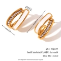 Vintage Ohrringe aus 18K vergoldetem Edelstahl mit weißem Emaille und Zirkonia-Steinen - Emaille Strass Crossover U-Form Creolen - Gold Weiß