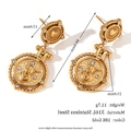 Ohrhänger aus 18K vergoldetem Edelstahl mit einem Herz-Münzanhänger und Flügeln - Vintage Strass Herz Engel Münze Link Ohrhänger - Gold