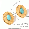 Vintage-Ohrringe aus 18K vergoldetem Edelstahl mit Türkisstein und Hammerschlag - Ovale Faux Türkis Stein Ohrstecker - Gold