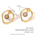 18K vergoldete Edelstahl-Ohrringe, hohlgeometrisch mit braunen Katzenaugen-Steinen - Geometrische hohle Ring Katzenauge Ohrstecker - Gold Weiß