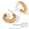 18K vergoldete Edelstahl-Creolen in C-Form besetzt mit weißen Zirkon-Steinen - Facettenreiche Strass-Ohrringe in C-Form - Gold