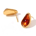 Vintage-Ohrringe mit 18 Karat Vergoldung, Tropfenform, Bernstein und Rillenstruktur - Gezackte Tropfen-Edelstein-Ohrstecker - Gold Schildpatt