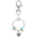 Silver lobster clasp keychain with colorful enamel butterfly and beaded snake chain ring - Colorful Butterfly