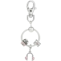 DIY travel keychain with popcorn, cold drink cup and pink enamel headphone pendants - Silver Pink