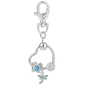 Portachiavi a cuore argento con ciondoli a farfalla blu, fiori e piccola libellula - Argento