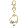 Portachiavi dorato con farfalla e libellula decorato con pietre preziose blu - Oro