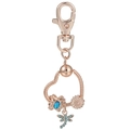 Portachiavi a cuore oro rosa con ciondoli a libellule blu, farfalle e margherite - Oro rosa