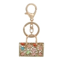 Portachiavi borsa dorata con pietre occhio di gatto colorate e strass luccicanti eleganti - Oro