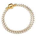 White double-wrap braided leather bracelet with a polished gold-toned barrel clasp - 16cm / White Braided Style (Style 02)
